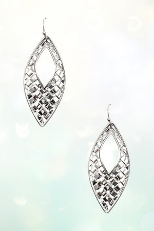 METAL WOVEN DETAIL MARQUISE DROP EARRING