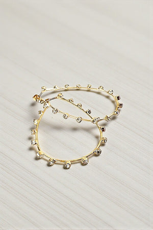 RHINESTONE GEM STATIONED TEARDROP HOOP EARRING