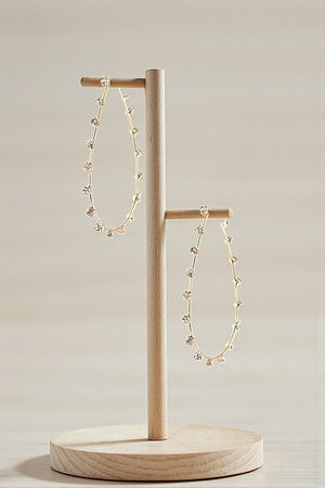RHINESTONE GEM STATIONED TEARDROP HOOP EARRING