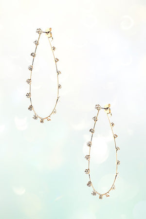 RHINESTONE GEM STATIONED TEARDROP HOOP EARRING