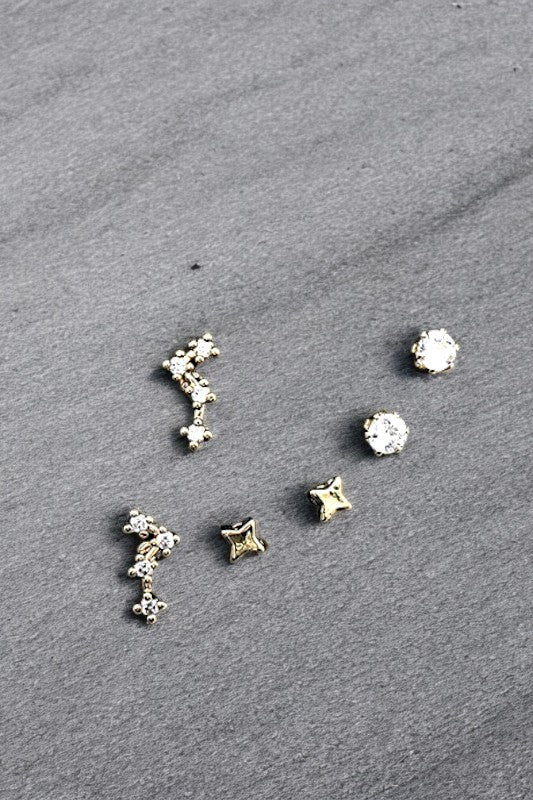 CZ STONE STAR MIX POST EARRING SET