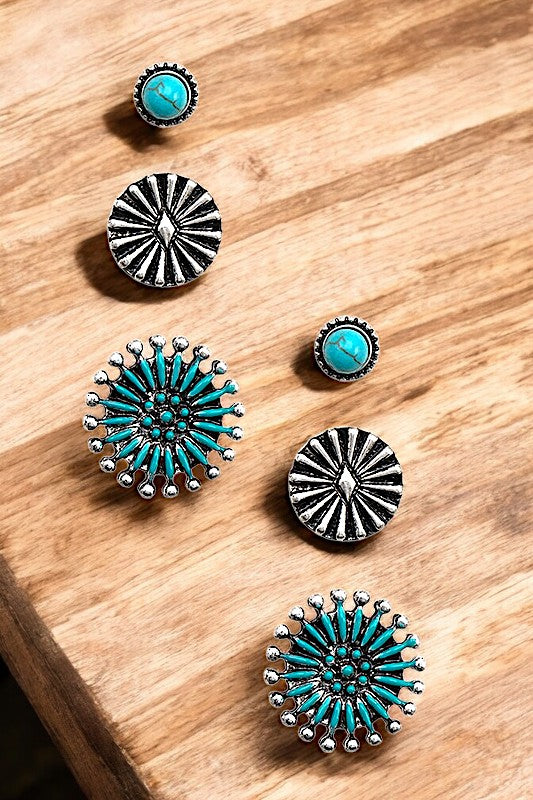 SPIKE GEM ACCENT POST EARRING SET