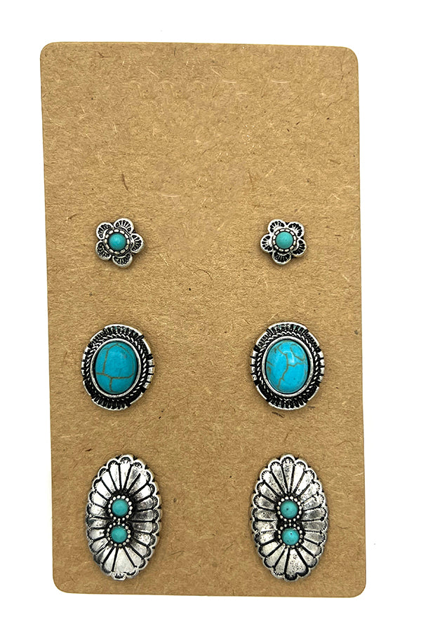 Concho Gemstone Post Earring Set