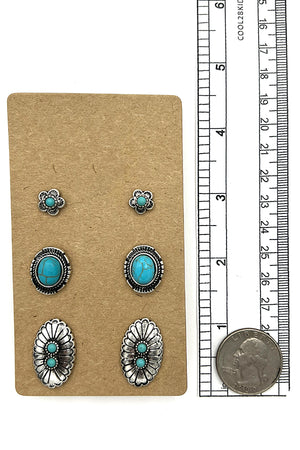 Concho Gemstone Post Earring Set