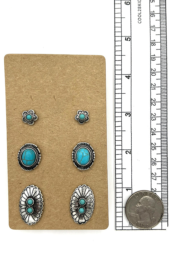 Concho Gemstone Post Earring Set