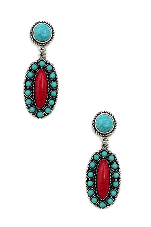 Oval Floral Gem Dangle Earring