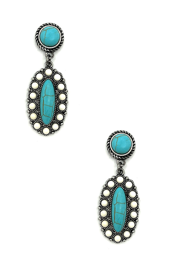 Oval Floral Gem Dangle Earring