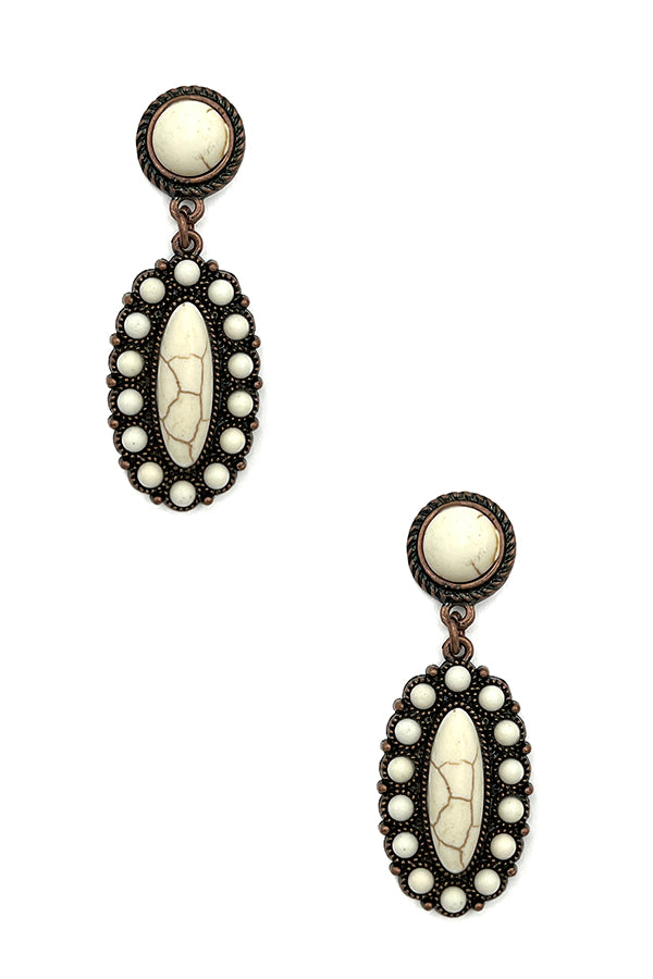 Oval Floral Gem Dangle Earring