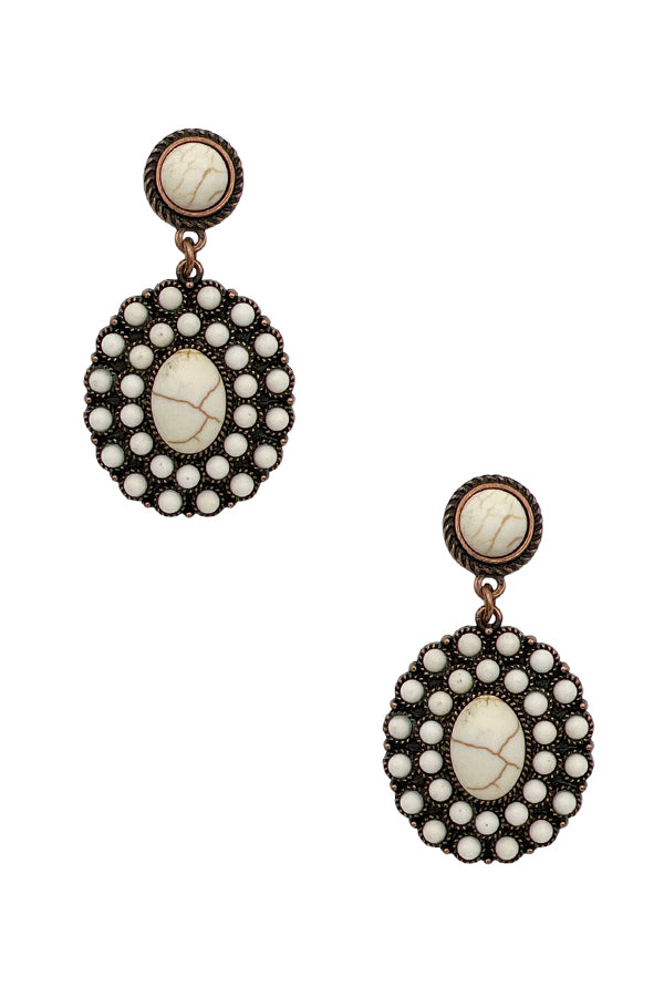 Oval Floral Accent Drop Earring