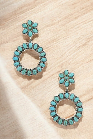 Western Floral Round Gem Dangle Earring