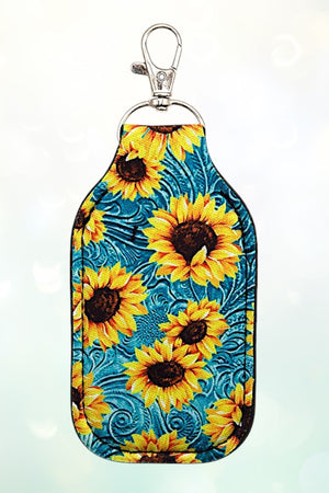 SUNFLOWER PRINT SANITIZER HOLDER KEYCHAIN