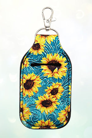 SUNFLOWER PRINT SANITIZER HOLDER KEYCHAIN