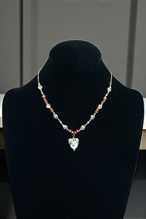 CERAMIC HEART PENDANT MIX BEAD NECKLACE