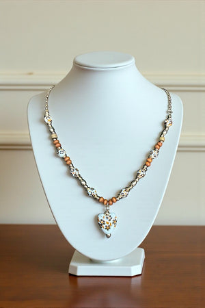 CERAMIC HEART PENDANT MIX BEAD NECKLACE