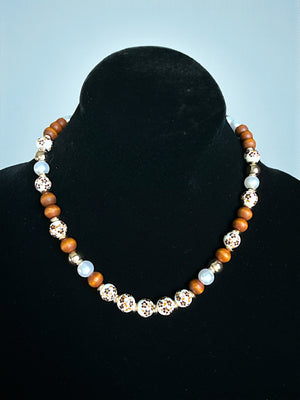 CERAMIC WOOD PEARL BEAD NECKLACE