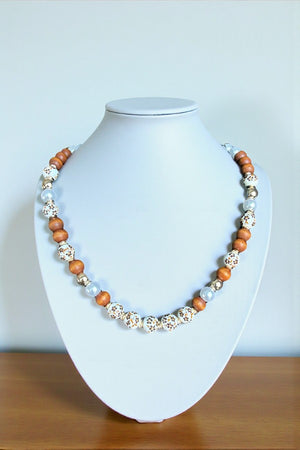 CERAMIC WOOD PEARL BEAD NECKLACE