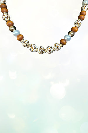 CERAMIC WOOD PEARL BEAD NECKLACE