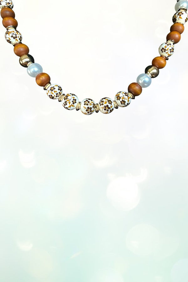 CERAMIC WOOD PEARL BEAD NECKLACE