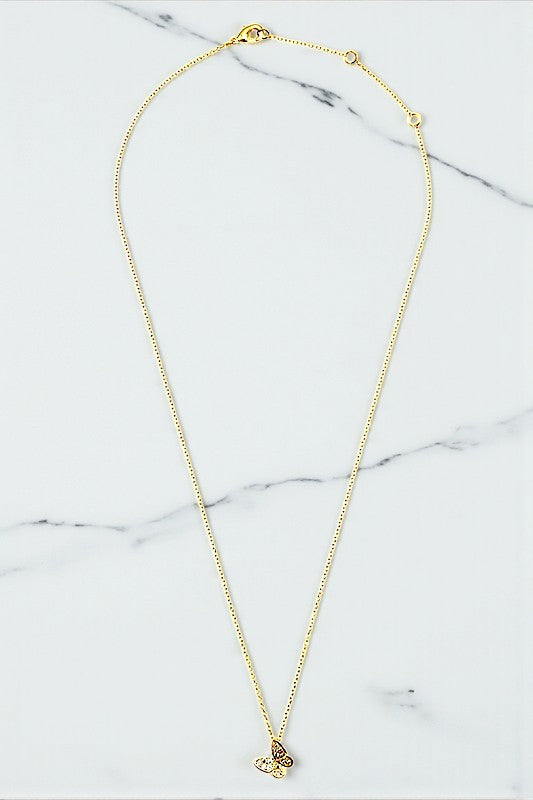 CZ STONE BUTTERFLY PENDANT NECKLACE
