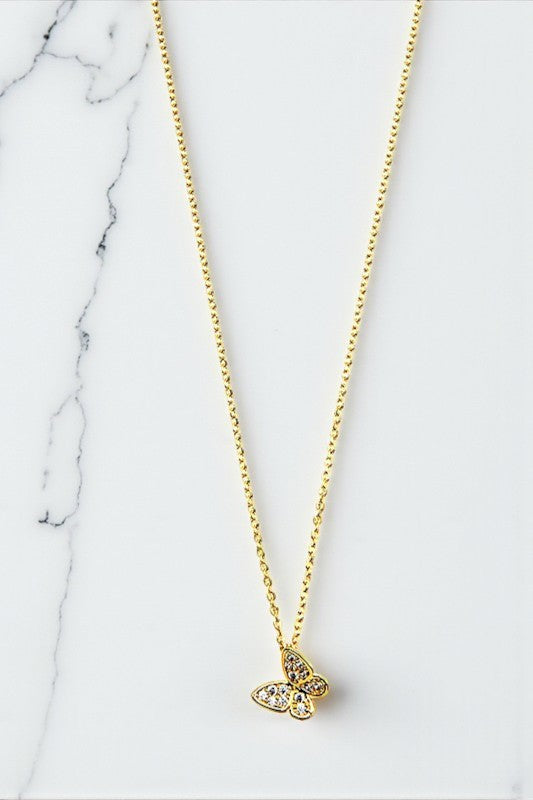 CZ STONE BUTTERFLY PENDANT NECKLACE