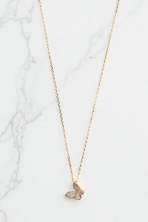 CZ STONE BUTTERFLY PENDANT NECKLACE
