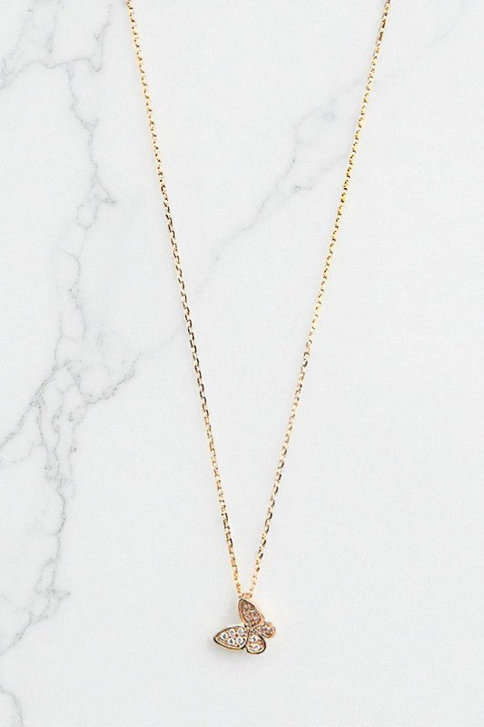 CZ STONE BUTTERFLY PENDANT NECKLACE