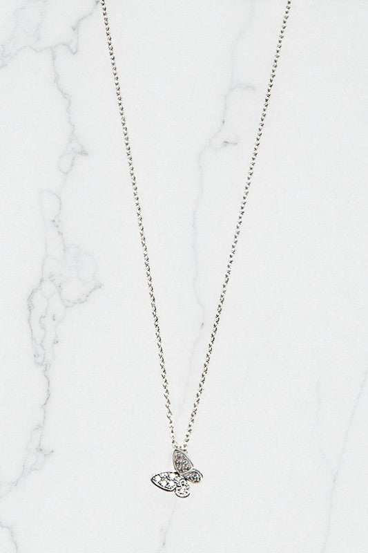 CZ STONE BUTTERFLY PENDANT NECKLACE