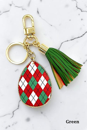 CHRISTMAS PATTERN TASSEL DANGLE FESTIVE KEYCHAIN