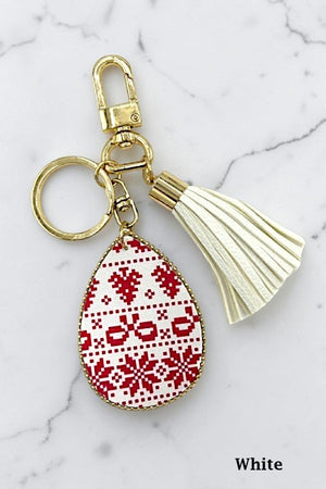 CHRISTMAS PATTERN TASSEL DANGLE FESTIVE KEYCHAIN