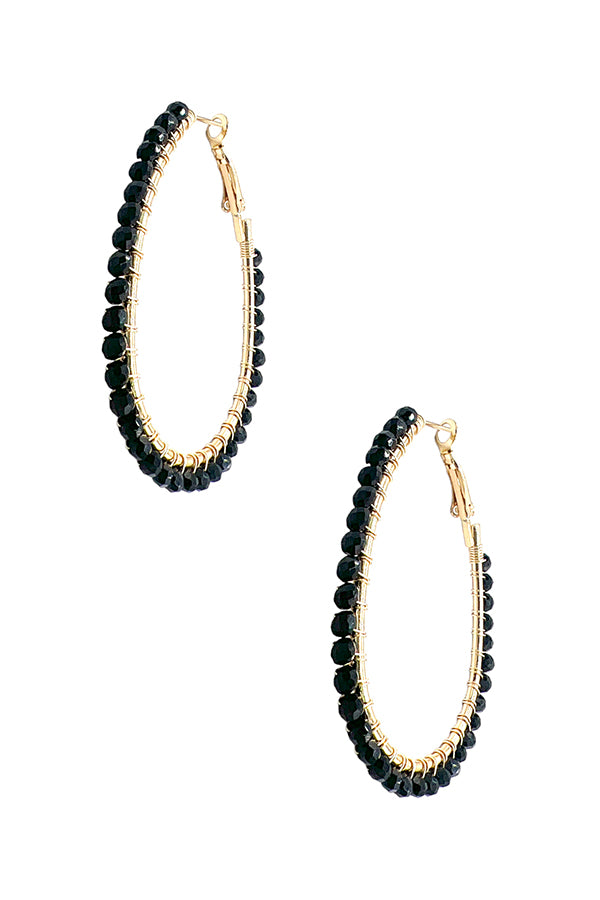 Wired Glass Bead Oval Hoop Earring