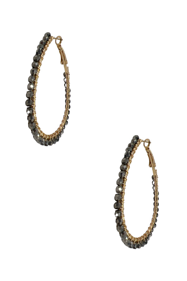 Wired Glass Bead Oval Hoop Earring