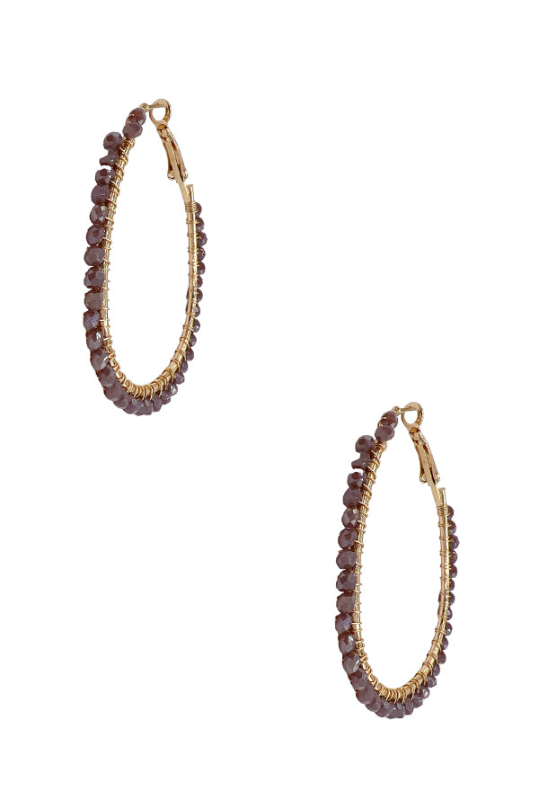 Wired Glass Bead Oval Hoop Earring