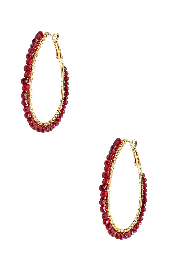 Wired Glass Bead Oval Hoop Earring