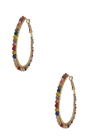 Wired Glass Bead Oval Hoop Earring