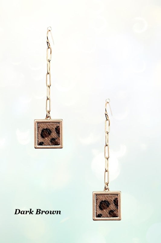 ANIMAL PRINT SQUARE FRAMED DROP EARRING