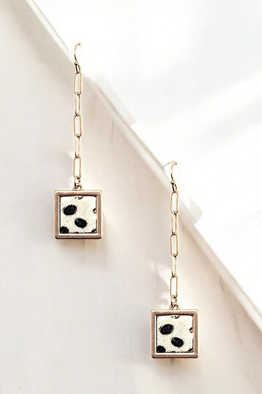 ANIMAL PRINT SQUARE FRAMED DROP EARRING