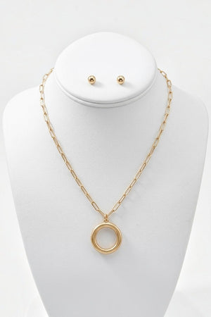 MATTE SMALL RING PENDANT NECKLACE AND BALL STUD EARRING SET