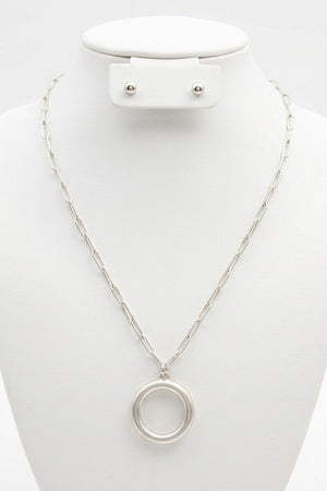 MATTE SMALL RING PENDANT NECKLACE AND BALL STUD EARRING SET