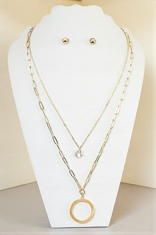 ROUND PENDANT LAYERED NECKLACE SET