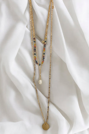 Layered Long Bead Accent Necklace Set