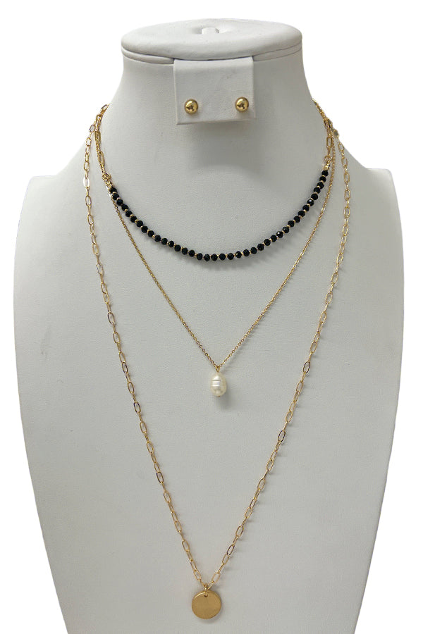 Layered Long Bead Accent Necklace Set