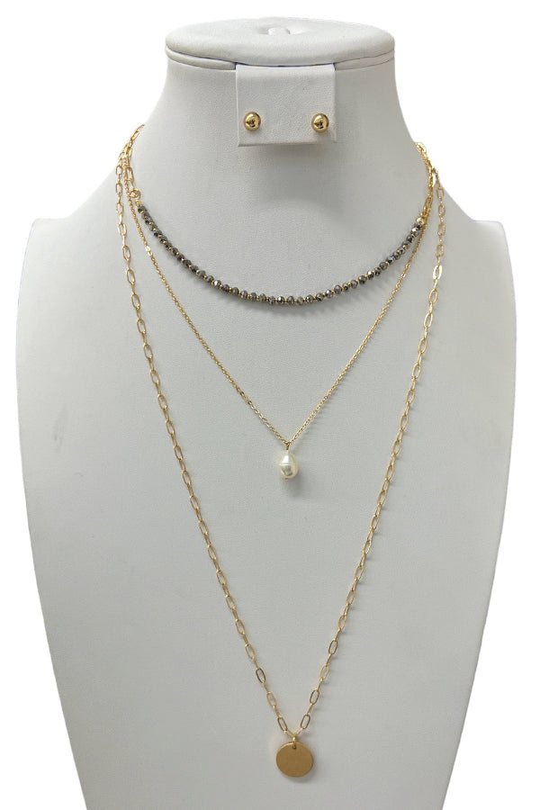 Layered Long Bead Accent Necklace Set