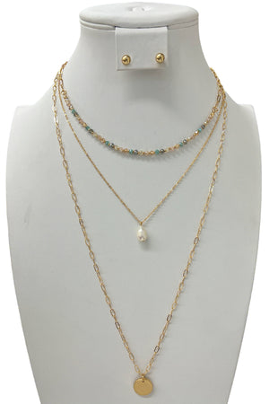 Layered Long Bead Accent Necklace Set