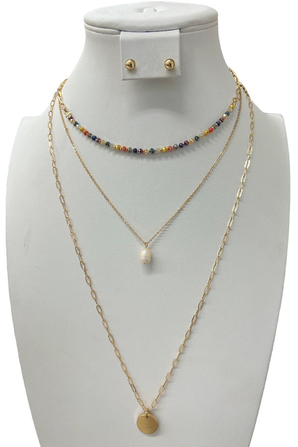 Layered Long Bead Accent Necklace Set