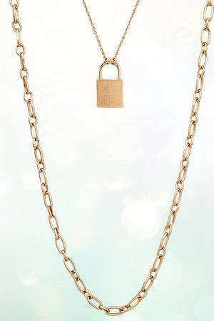 ELONGATED CHAIN LOCK PENDANT NECKLACE SET