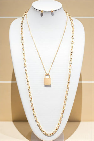 ELONGATED CHAIN LOCK PENDANT NECKLACE SET