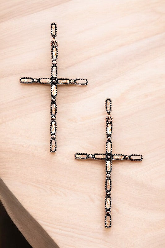 GEM CROSS DROP EARRING