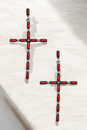 GEM CROSS DROP EARRING