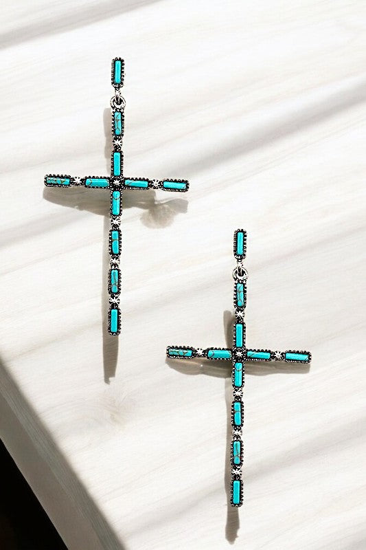 GEM CROSS DROP EARRING