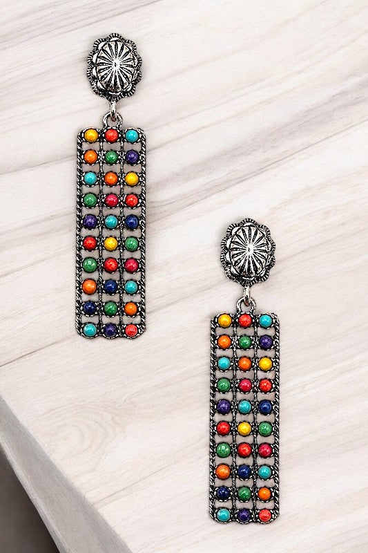 BEADED GEMSTONE PAVE DROP EARRING